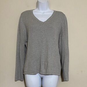 Vintage Women Gray V-Neck Top sweater women XL cashmere silk casual soft office